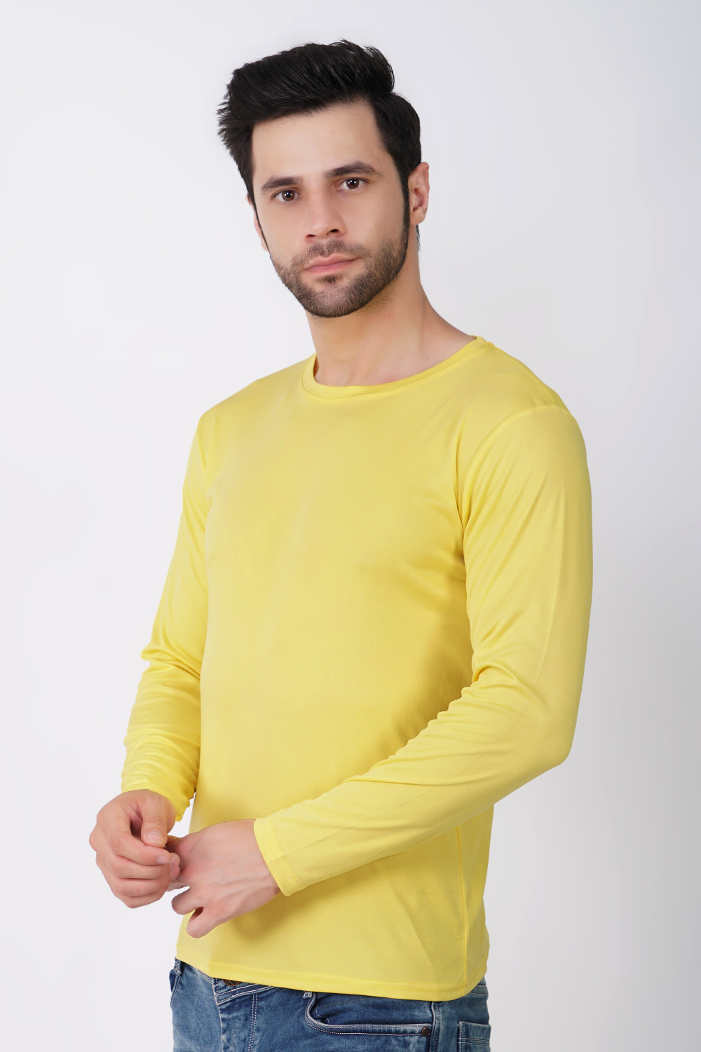 Image of KASPY Solid Men Round Neck Yellow T-Shirt