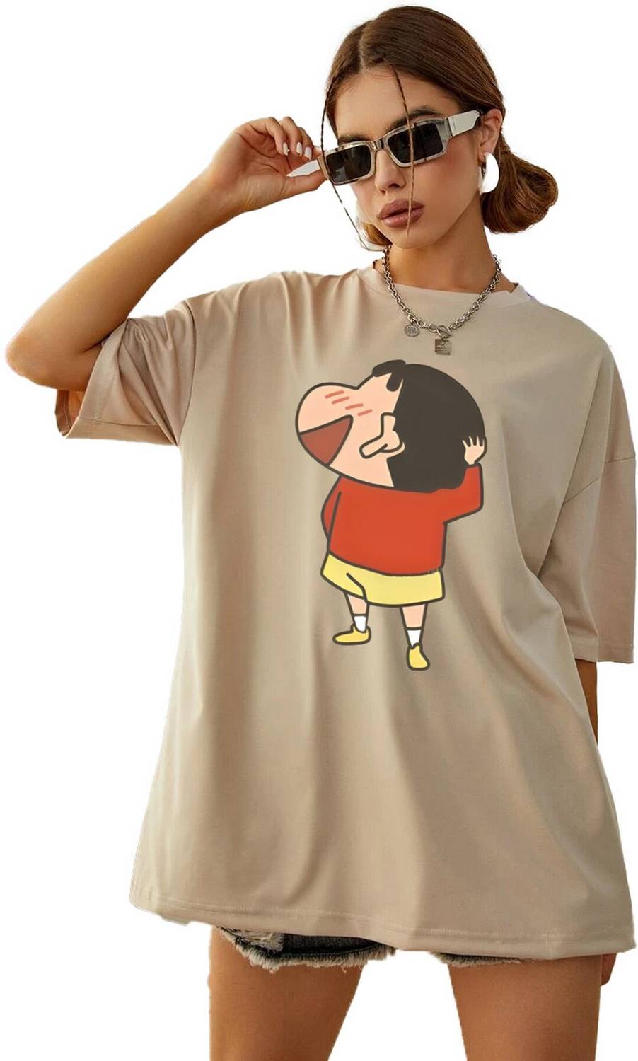 BELTLY Graphic Print, Printed Women Round Neck Beige T-Shirt
