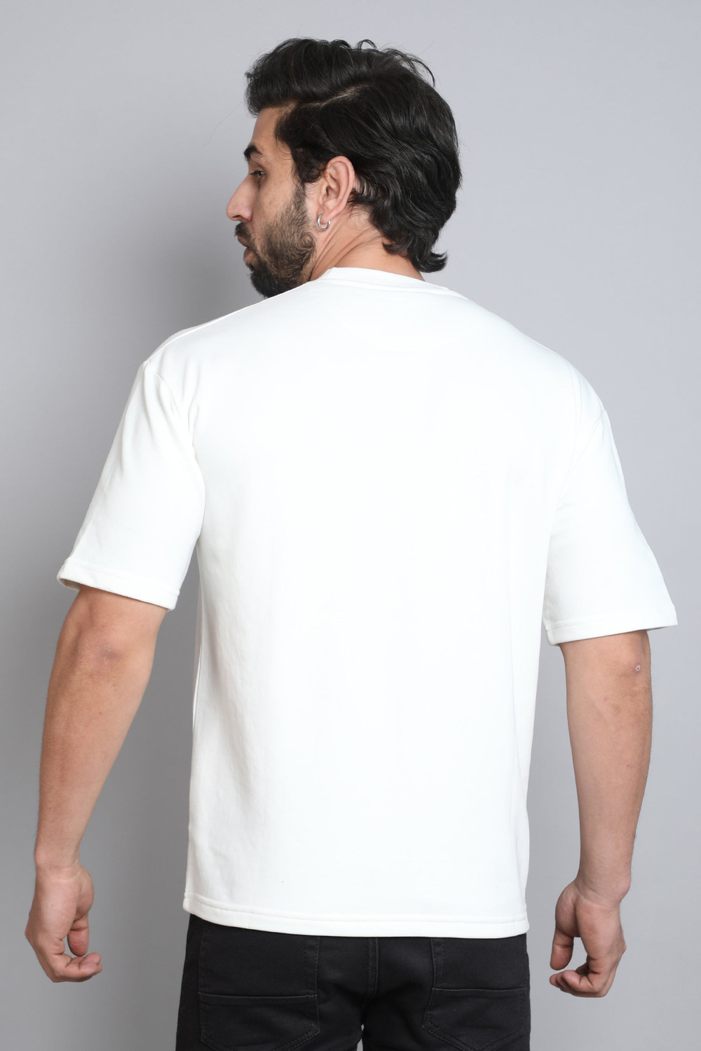 Image of LazyGreg Solid Men Round Neck White T-Shirt
