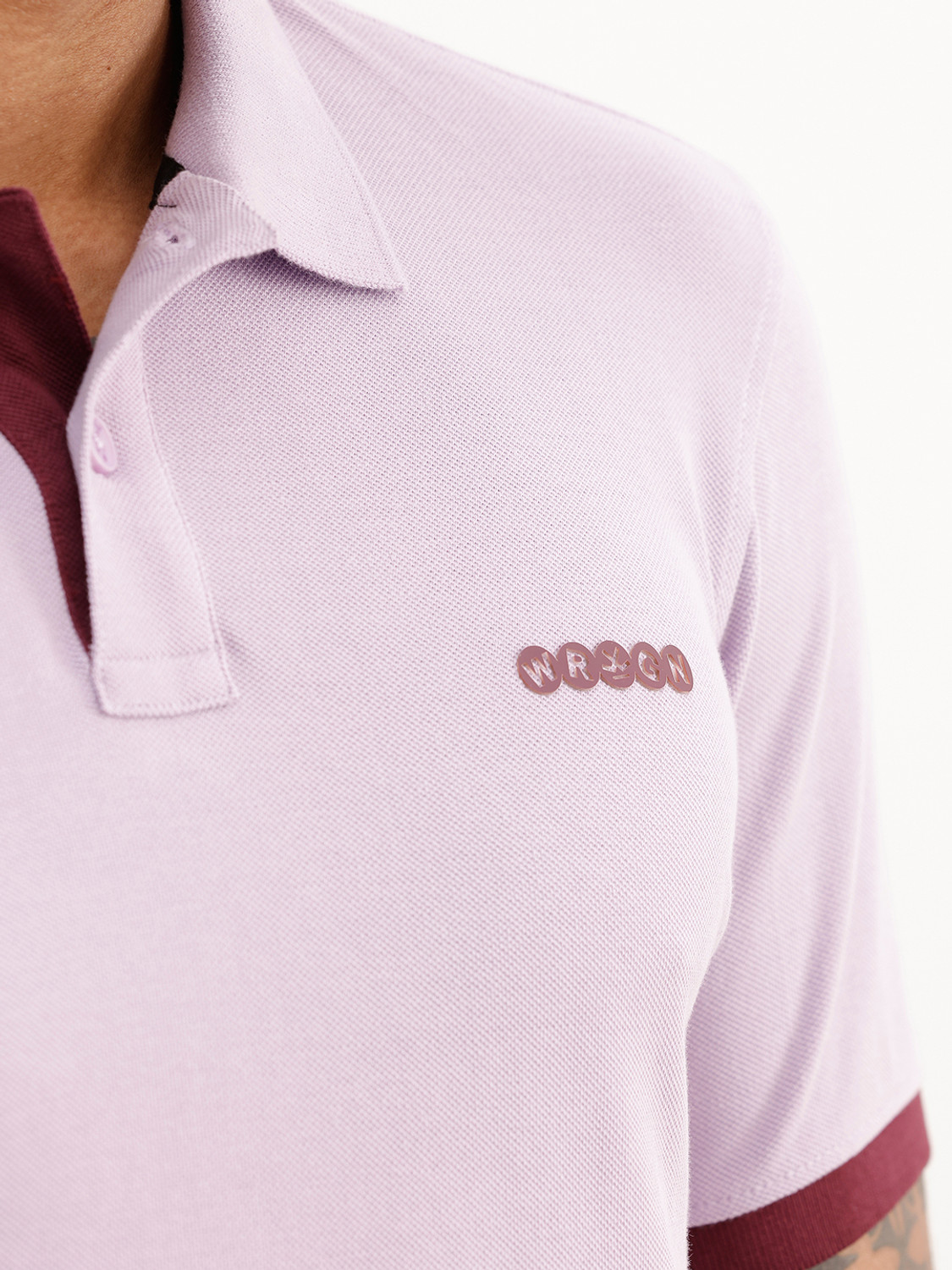 Image of WROGN Men Solid Polo Neck Pure Cotton Purple T-Shirt