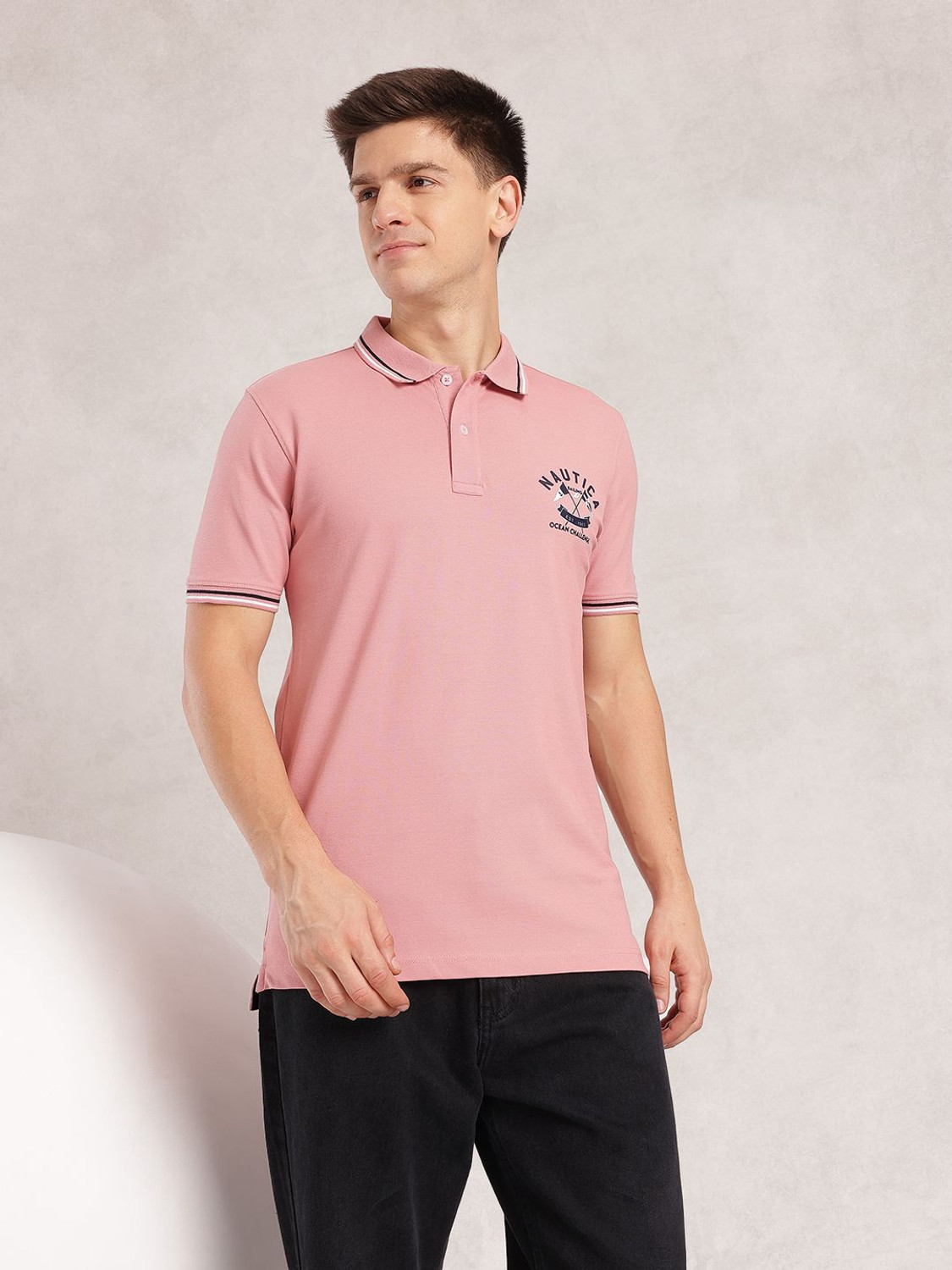 Image of NAUTICA Printed Men Polo Neck Pink T-Shirt