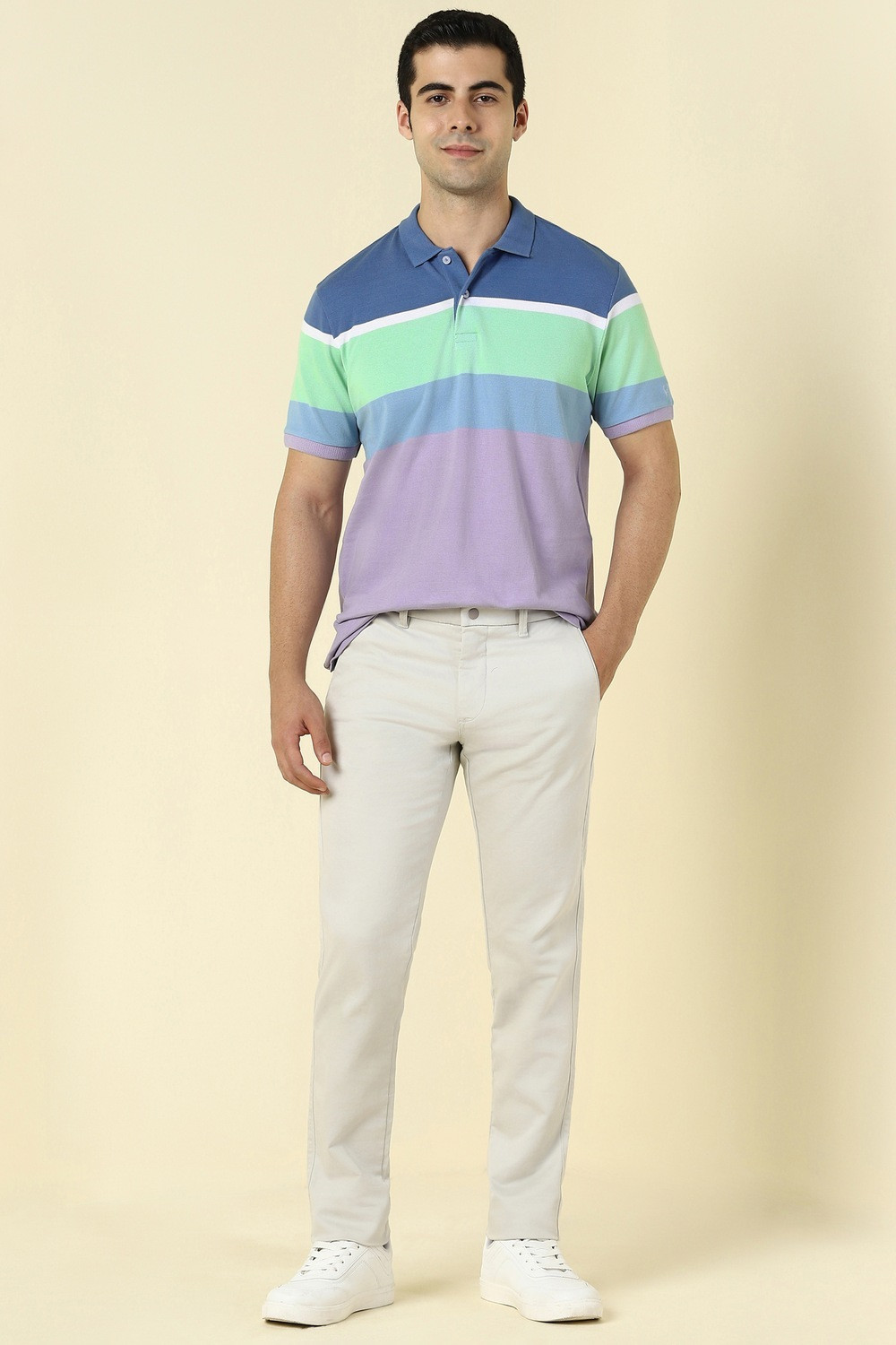 Image of Allen Solly Striped Men Polo Neck Multicolor T-Shirt