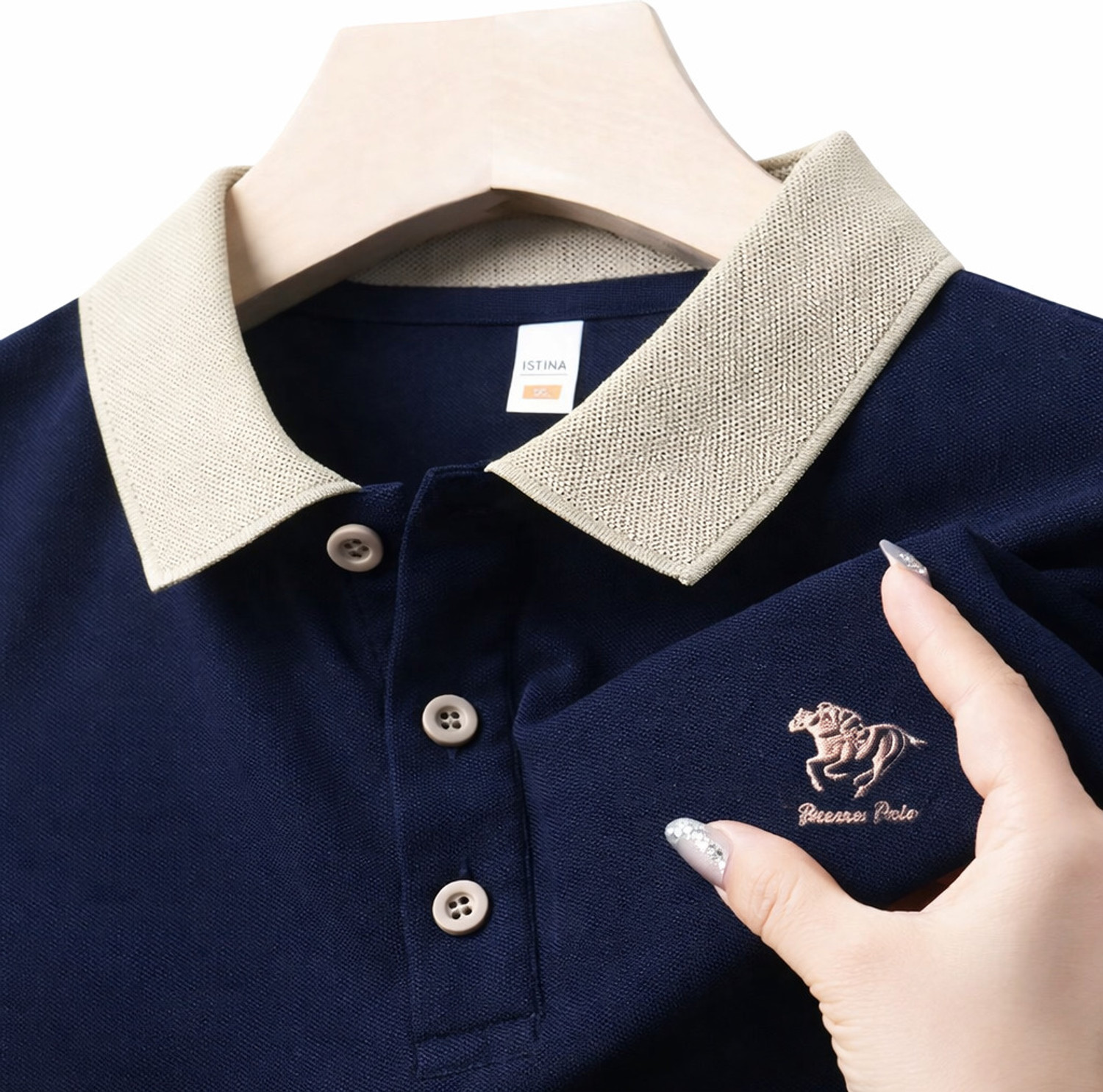 Image of AKSHANT Solid Men Polo Neck Navy Blue T-Shirt