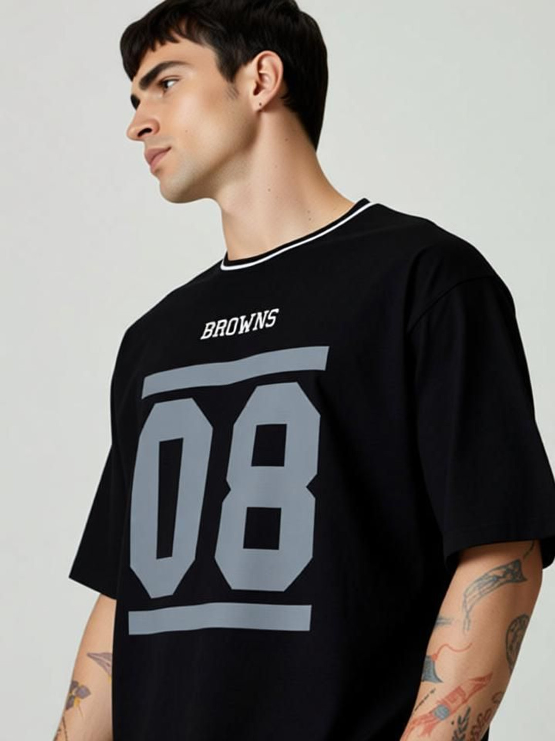 Image of TB Blue Printed Men Round Neck Black T-Shirt