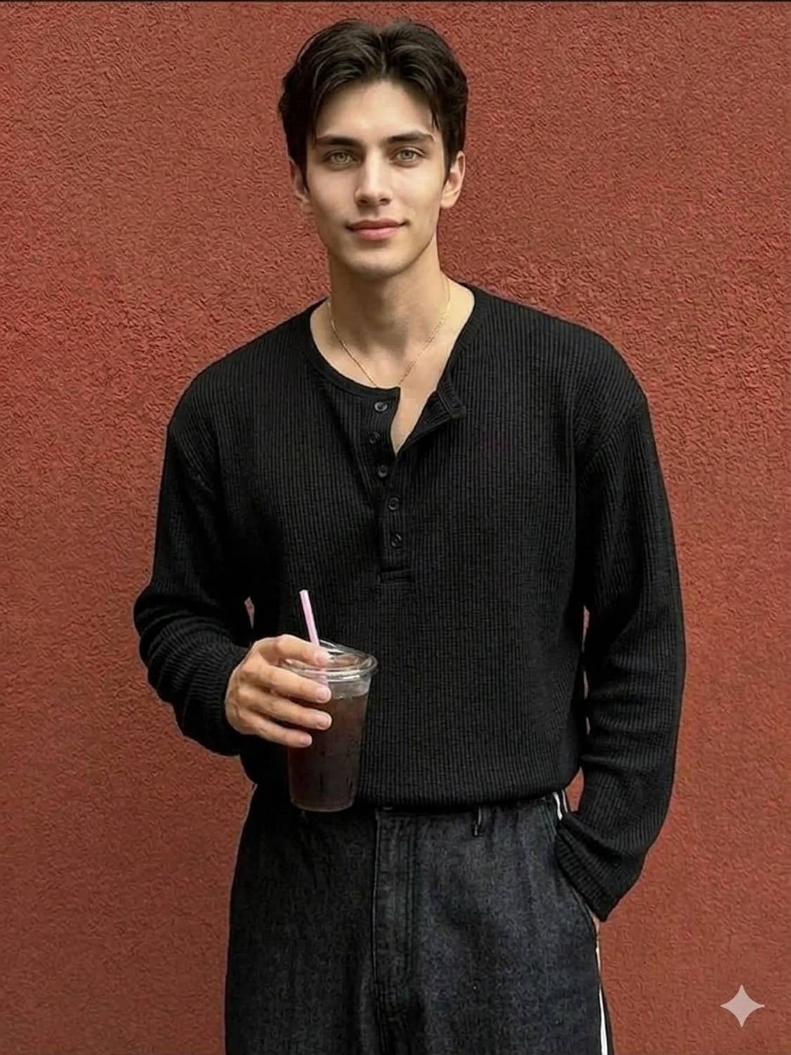 Stockton Men's Black Henley Neck T-Shirt