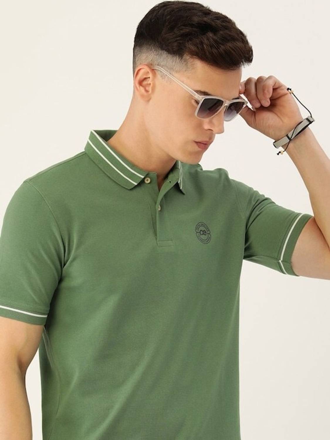 PETER ENGLAND Men Solid Polo Neck Polycotton Green T-Shirt