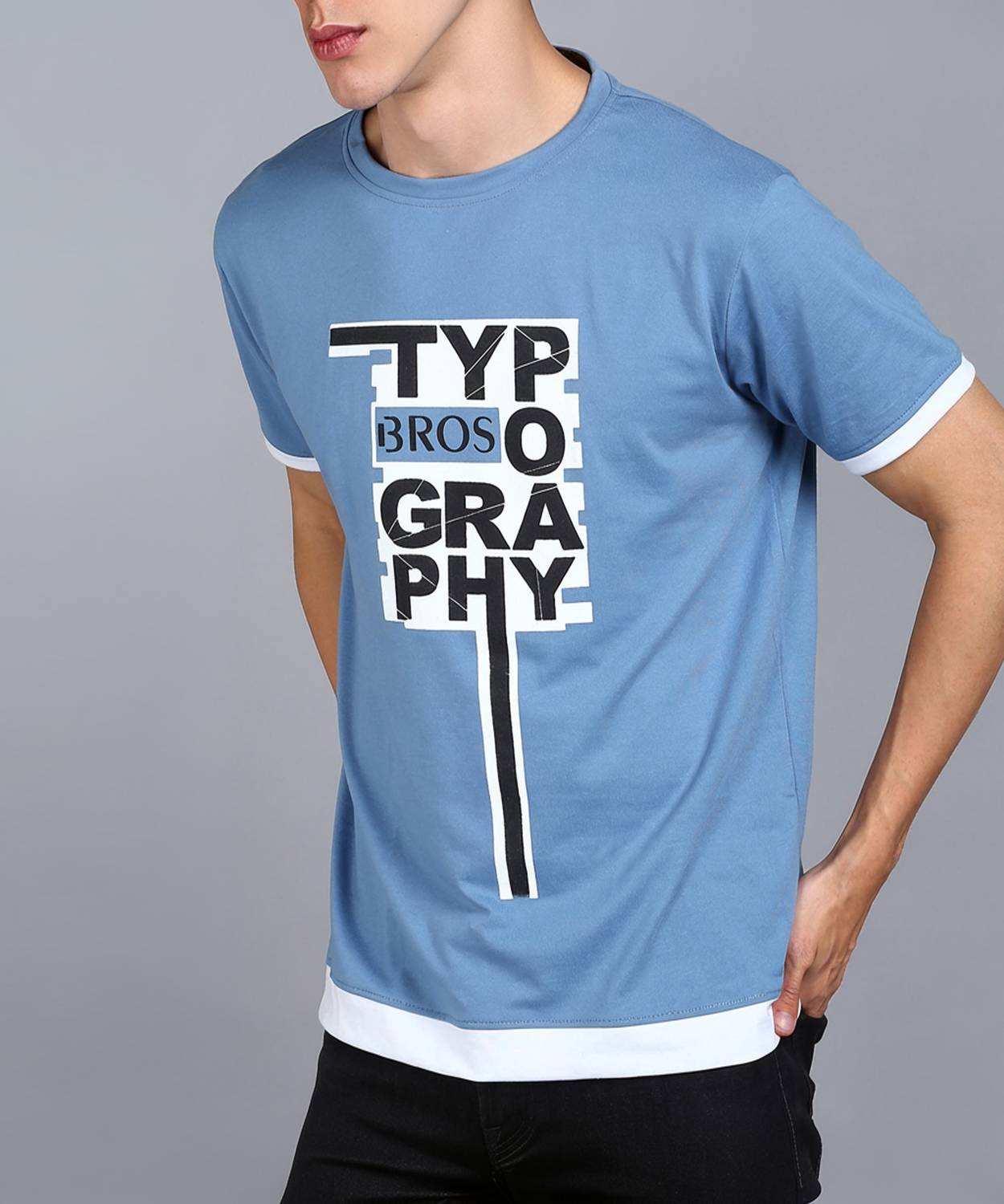 3BROS Graphic Print Men Round Neck Grey T-Shirt