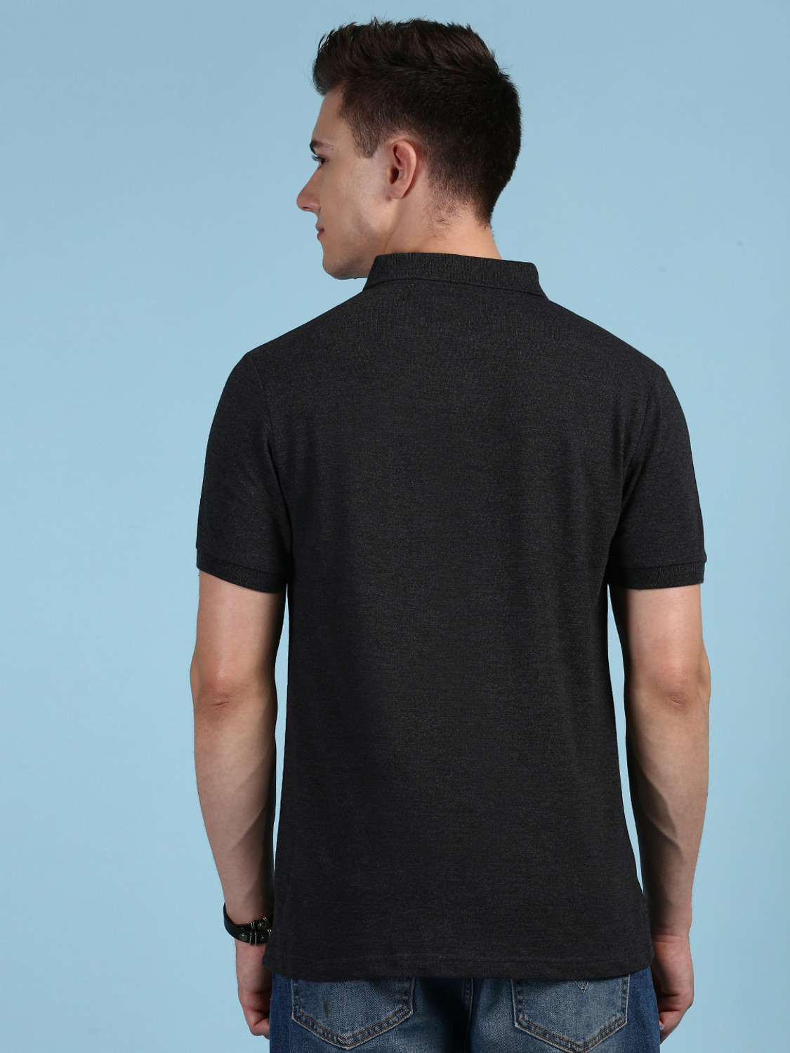 Image of LUX cozi Solid Men Polo Neck Black T-Shirt