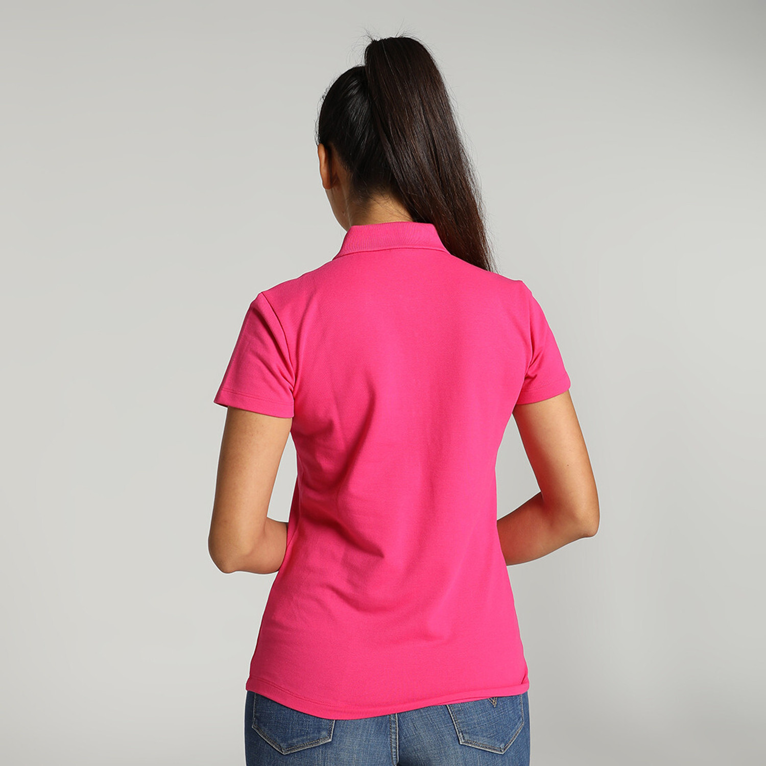 Image of PUMA Solid Women Polo Neck Pink T-Shirt