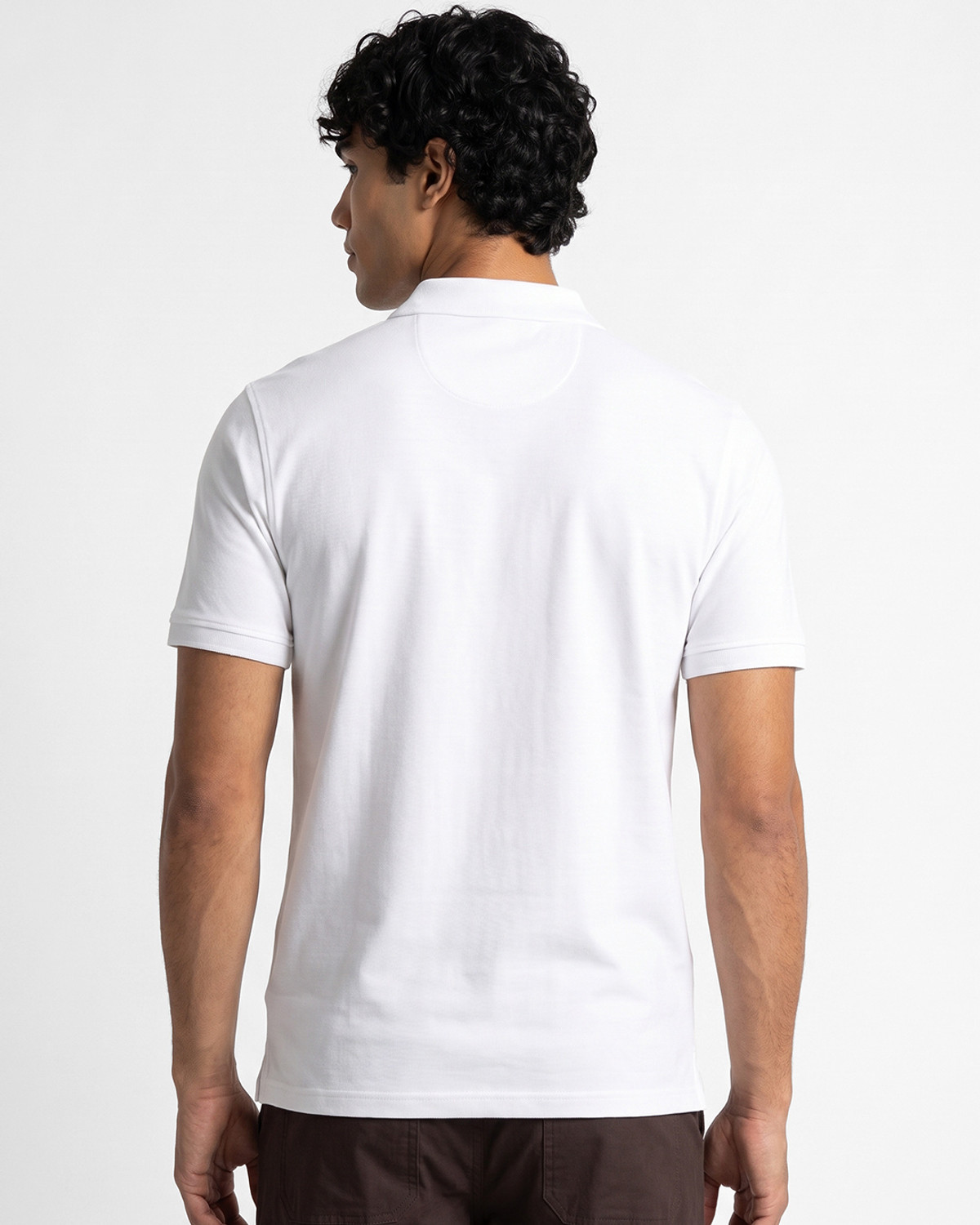 Image of BEWAKOOF Men Self Design Polo Neck Pure Cotton White T-Shirt