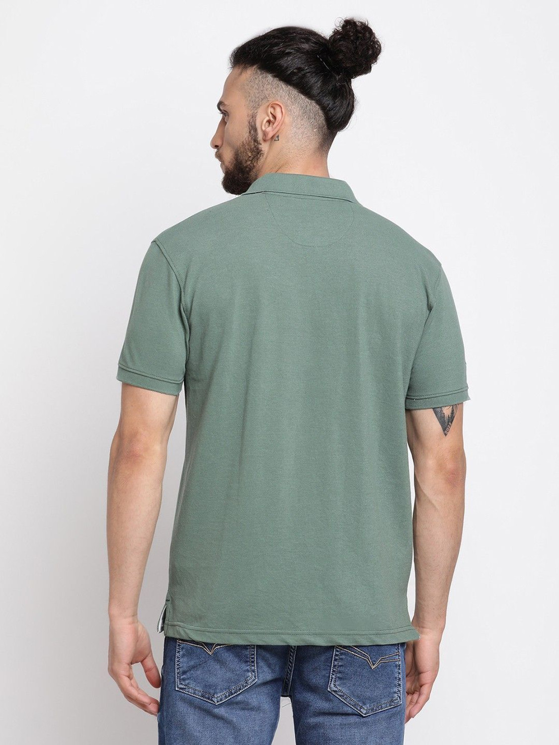 Image of CANTABIL Solid Men Polo Neck Green T-Shirt