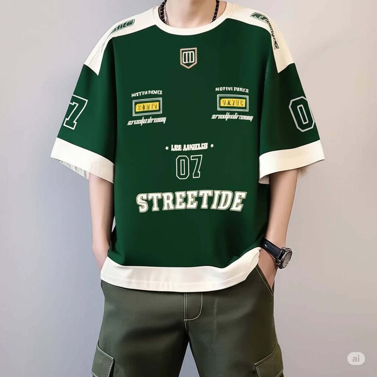 THALASI Men Green Crew Neck T-Shirt - Image 4
