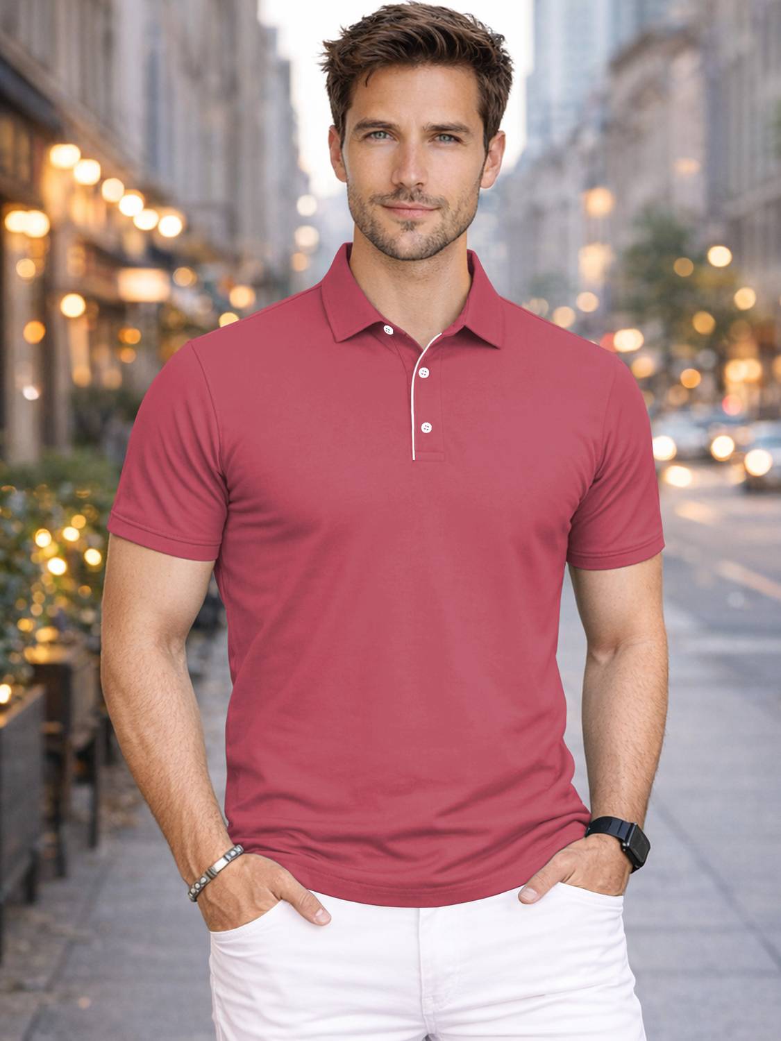 VeBNoR Men Solid Polo Neck Polyester Pink T-Shirt