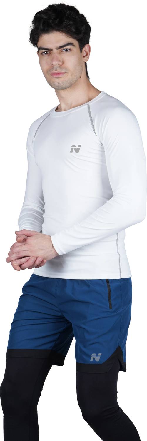 NINQ Men Solid Round Neck Nylon White T-Shirt