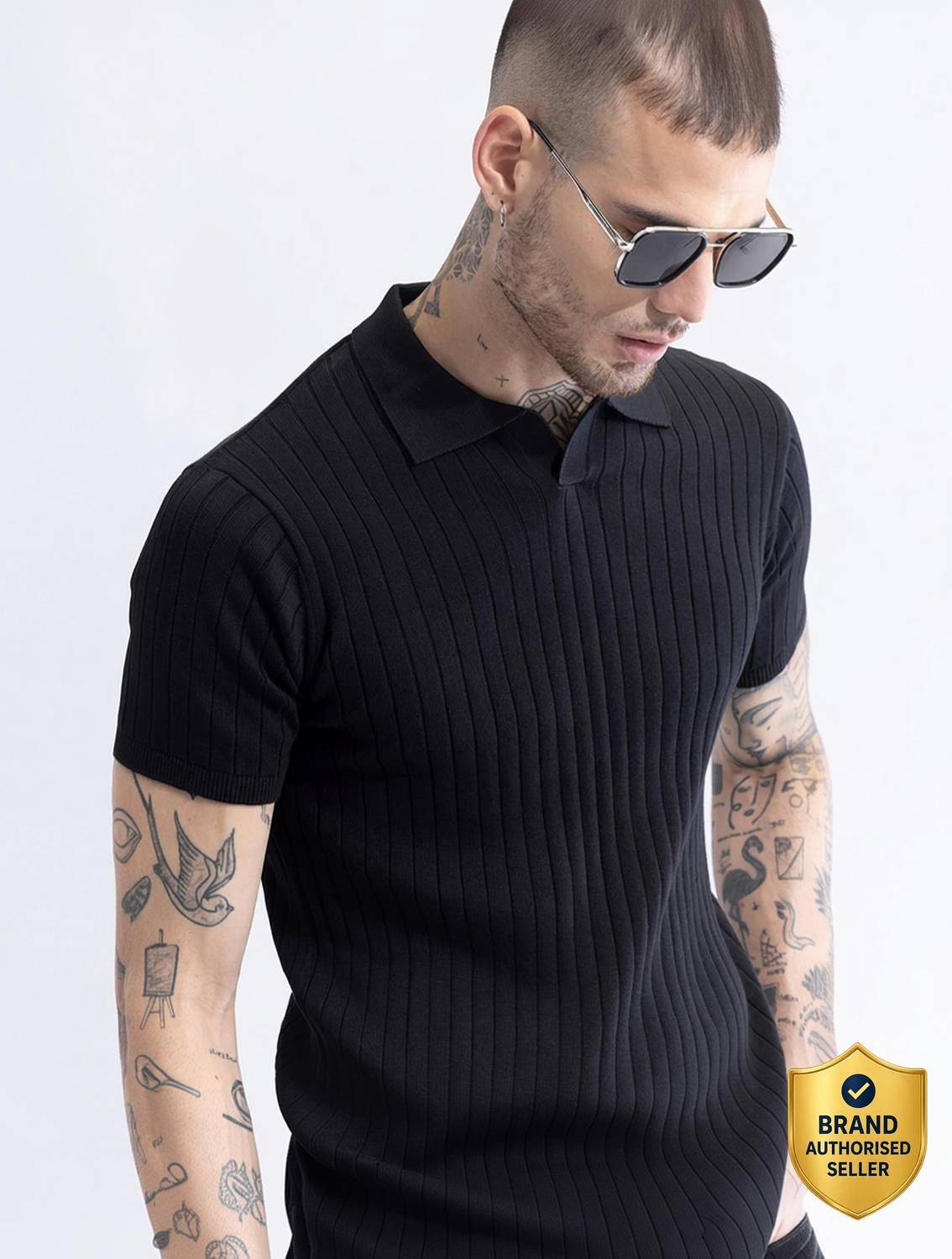 Snitch Men Black Polo Neck T-Shirt - Image 1