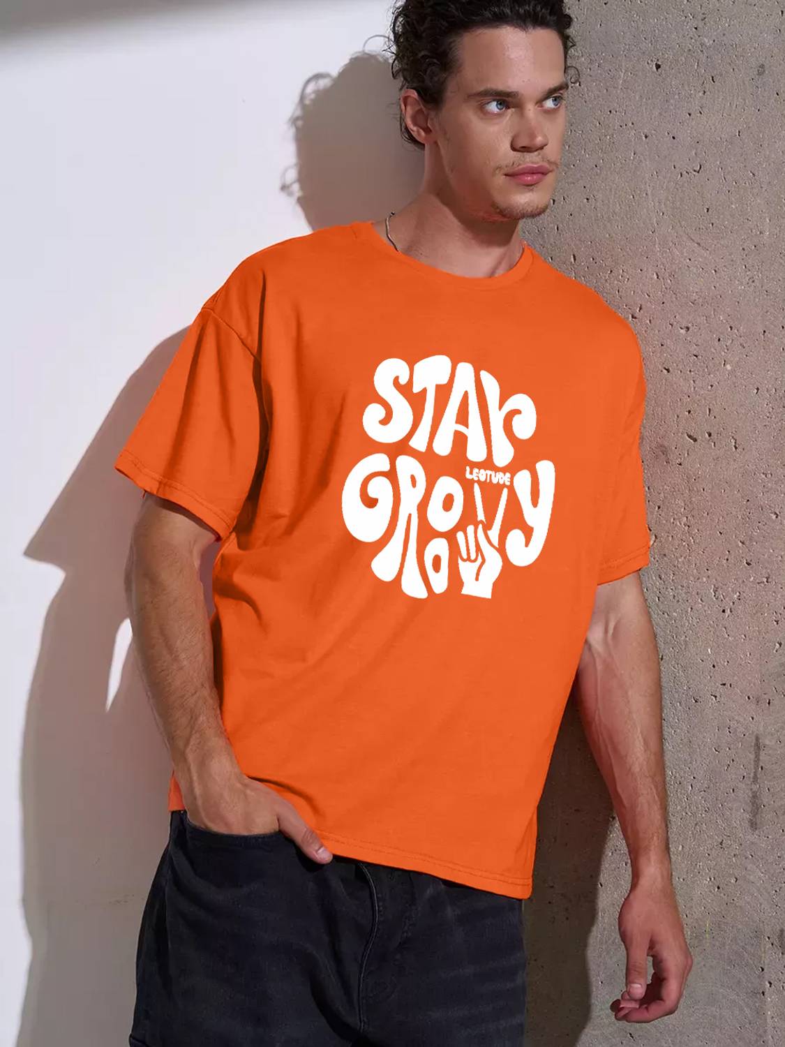Leotude Men Orange Round Neck T-Shirt