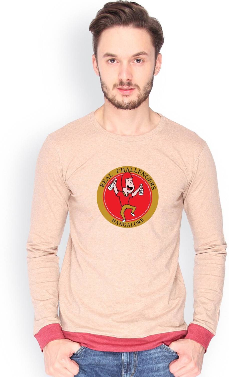 CAHOOT Printed Men Round Neck Brown, Maroon T-Shirt