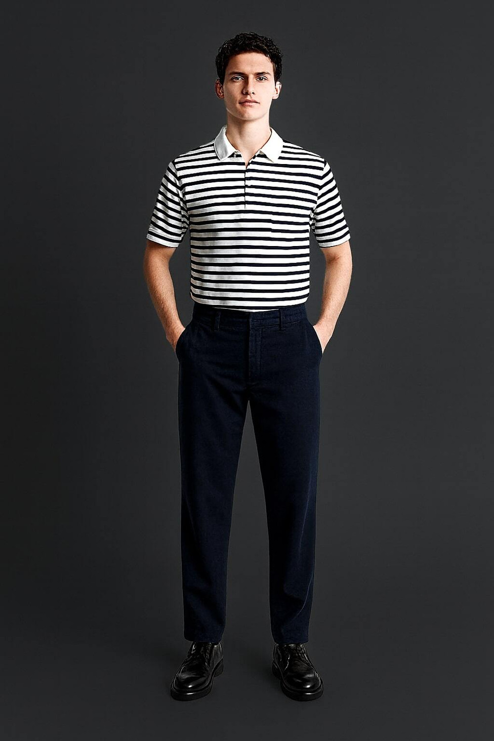 Image of YOUNICK Striped Men Polo Neck Black T-Shirt