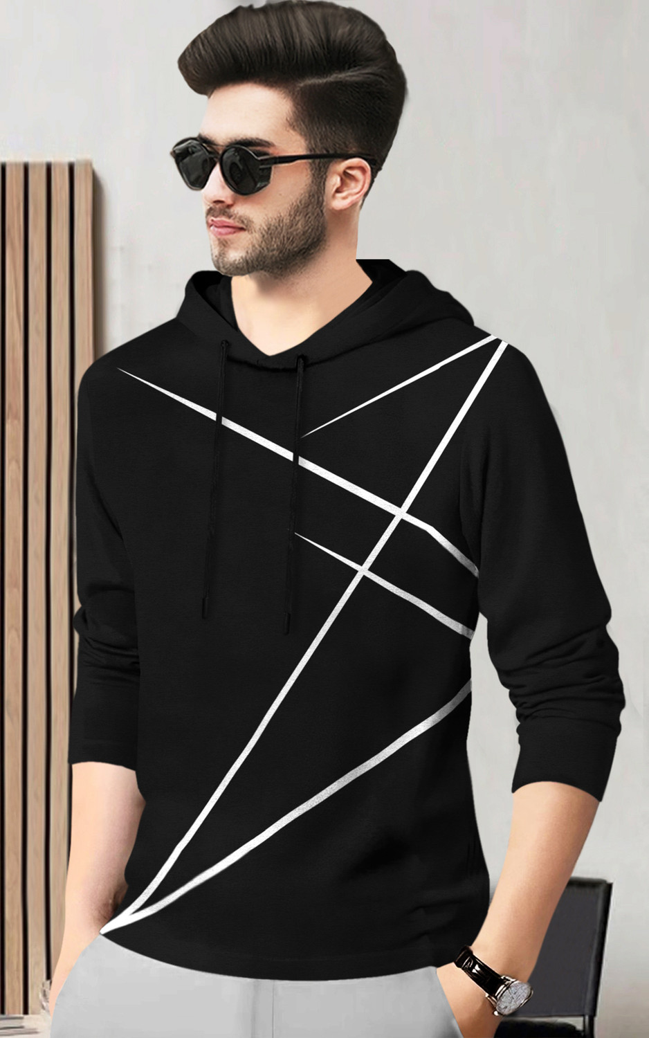 Image of BLIVE Printed Men Hooded Neck Black T-Shirt