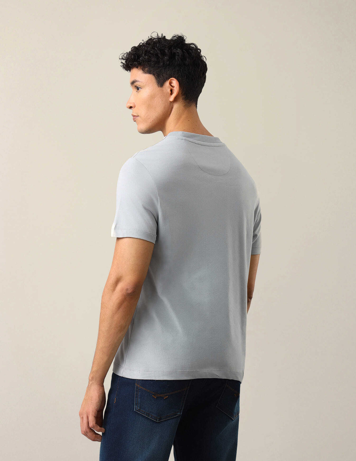 Image of U.S. Polo Assn. Denim Co. Men Typography Crew Neck Pure Cotton Grey T-Shirt