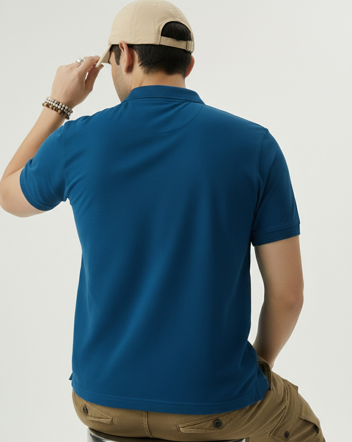 Image of Flipkart SmartBuy Men Solid Polo Neck Cotton Blend Dark Blue T-Shirt