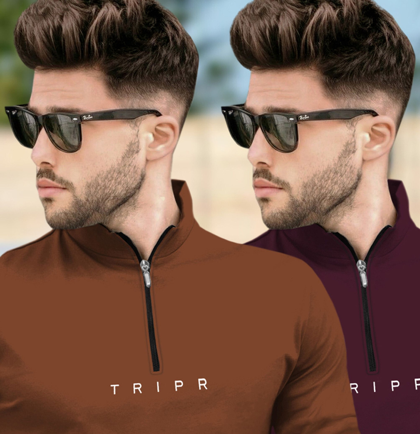 Image of TRIPR Printed Men Henley Neck Brown, Maroon T-Shirt