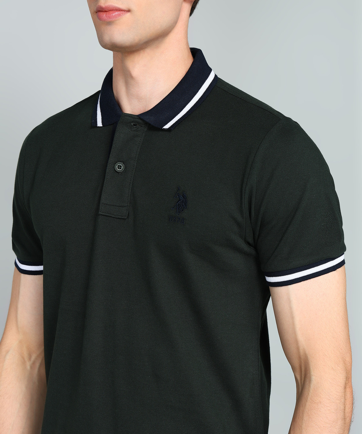 Image of U.S. POLO ASSN. Solid Men Polo Neck Light Green T-Shirt