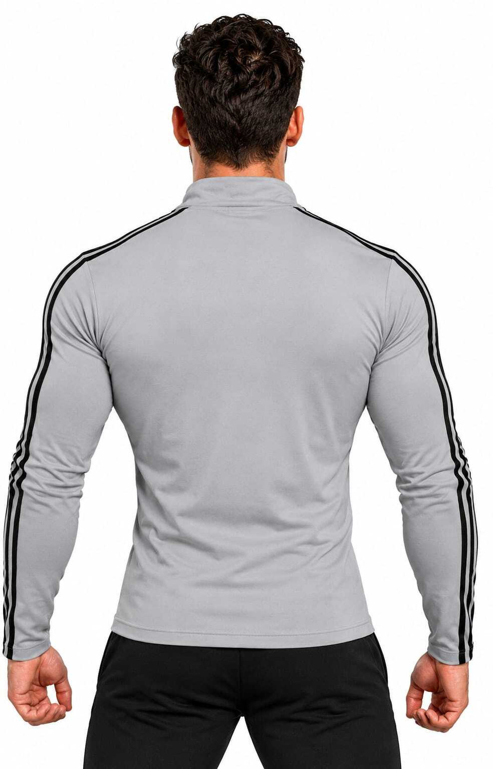 Image of Jeeva Creation Striped Men Zip Neck Grey T-Shirt