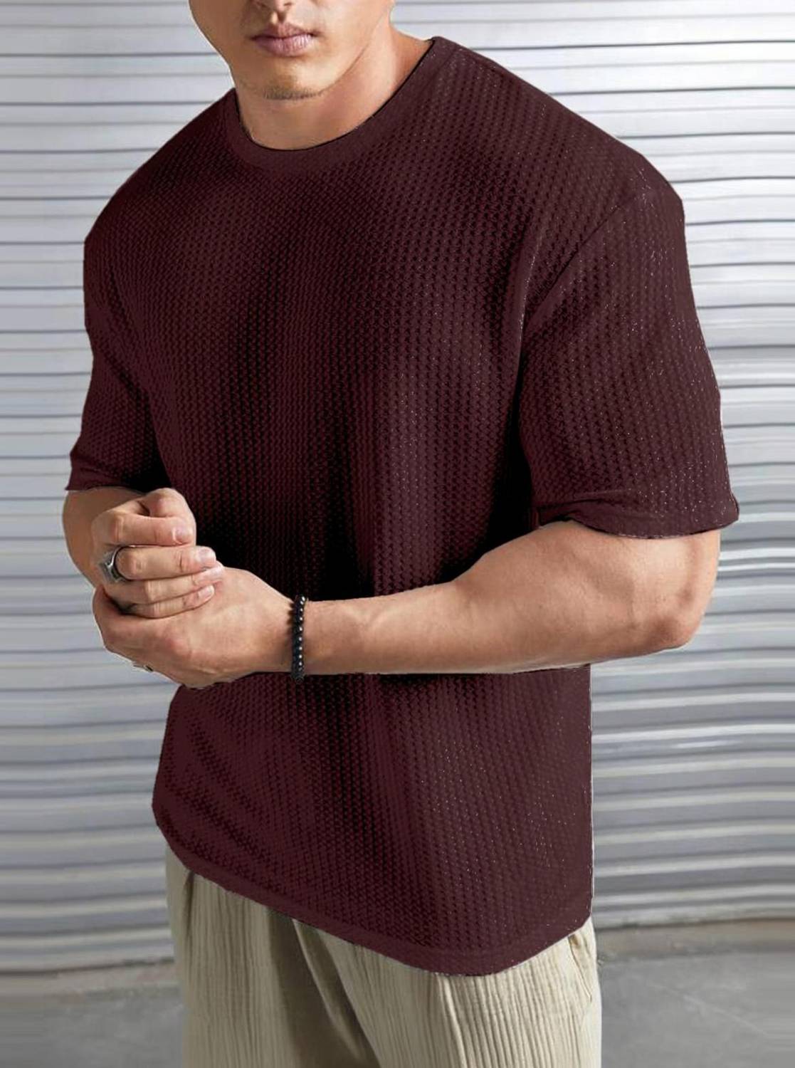 LEWEL Men Round Neck Brown T-Shirt - Image 1