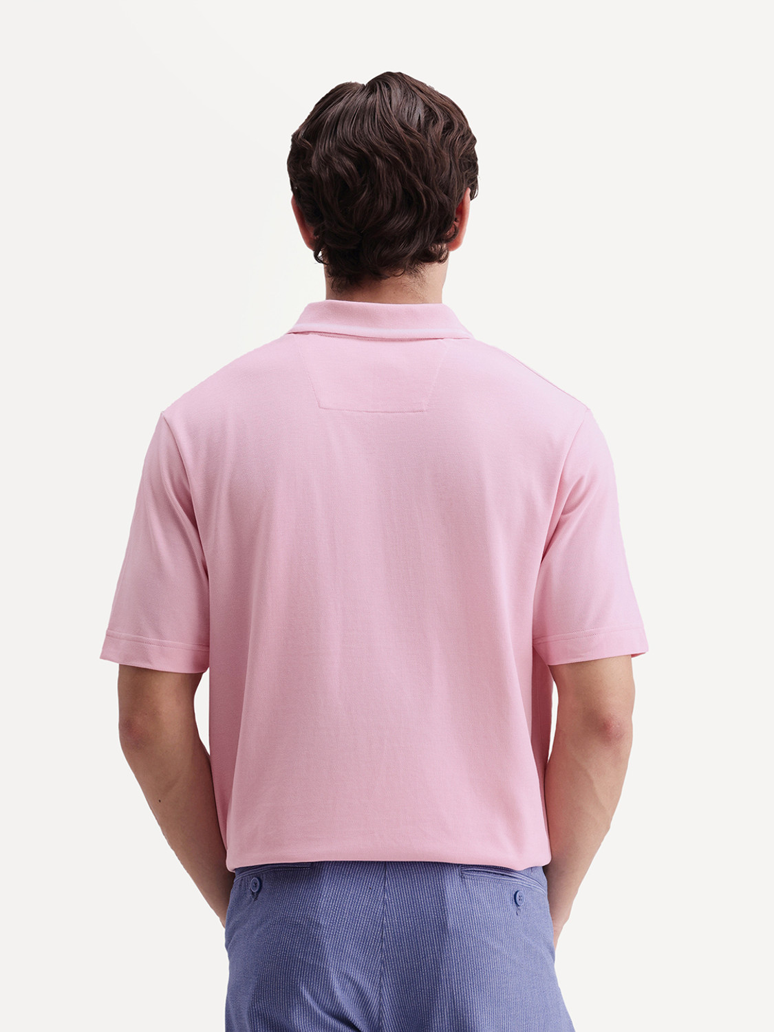 Image of RARE RABBIT Solid Men Polo Neck Pink T-Shirt