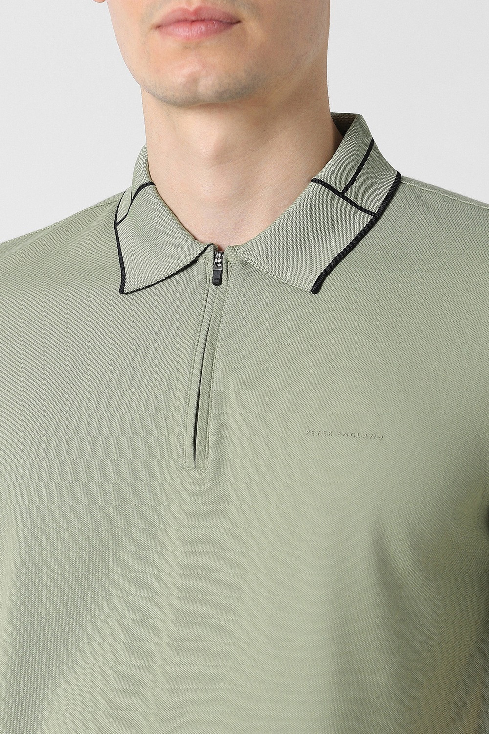 Image of PETER ENGLAND Solid Men Polo Neck Green T-Shirt
