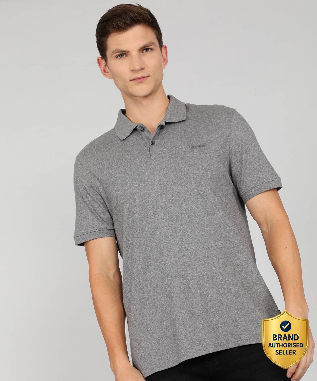 Calvin Klein Jeans Solid Men Polo Neck Grey T-Shirt