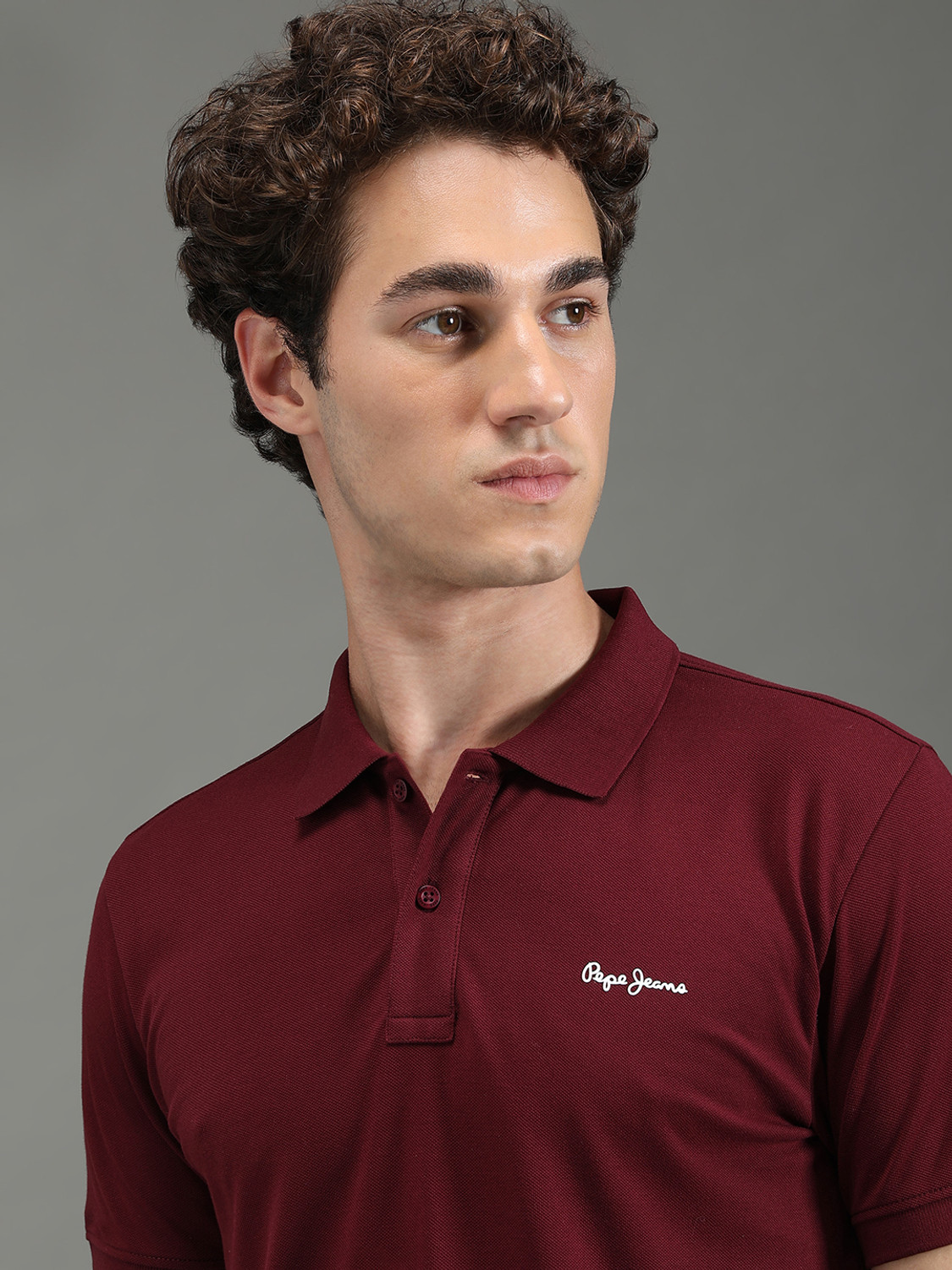 Image of Pepe Jeans Self Design Men Polo Neck Red T-Shirt