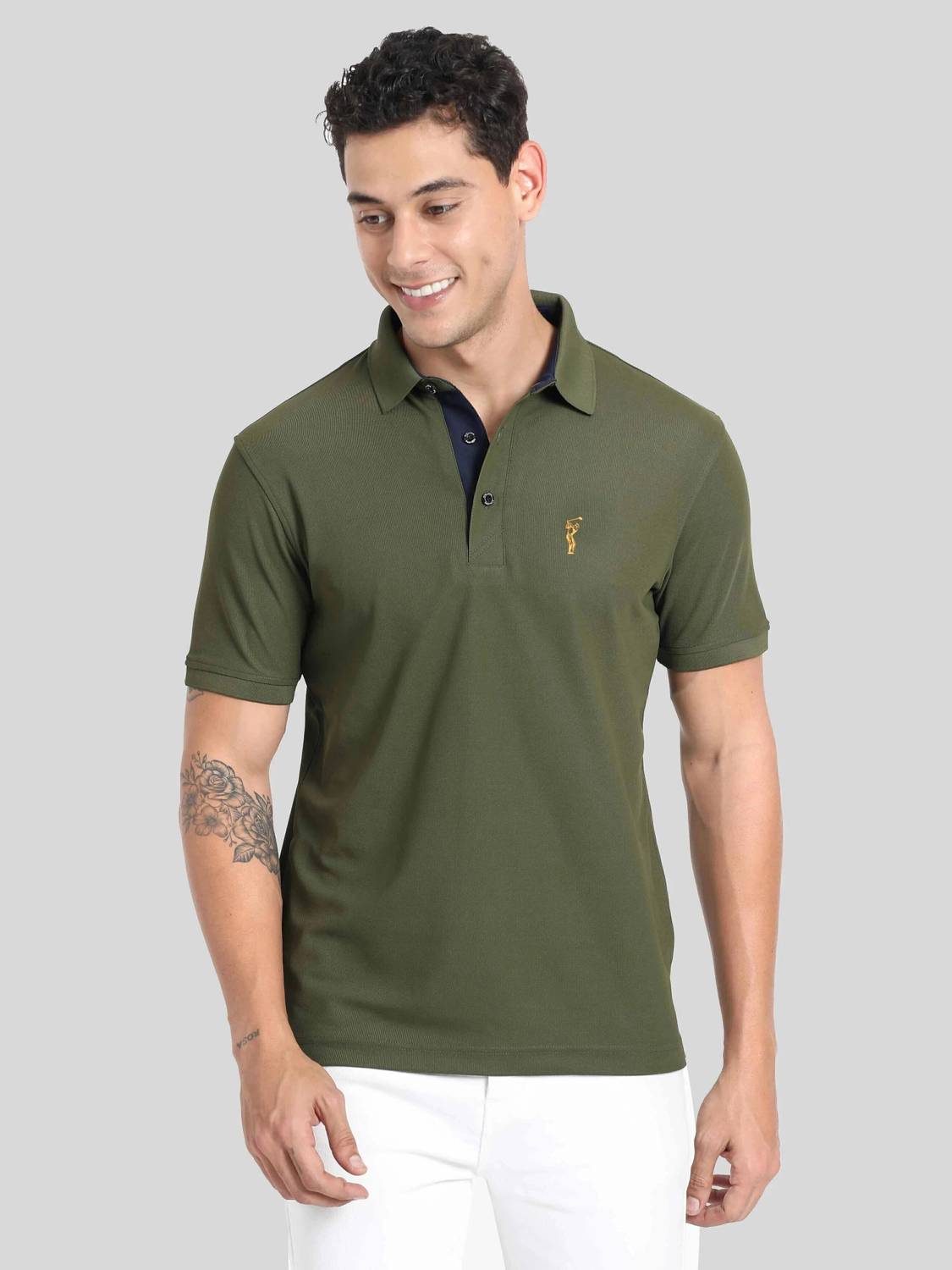 Stellers Men Solid Polo Neck Polyester Dark Green T-Shirt
