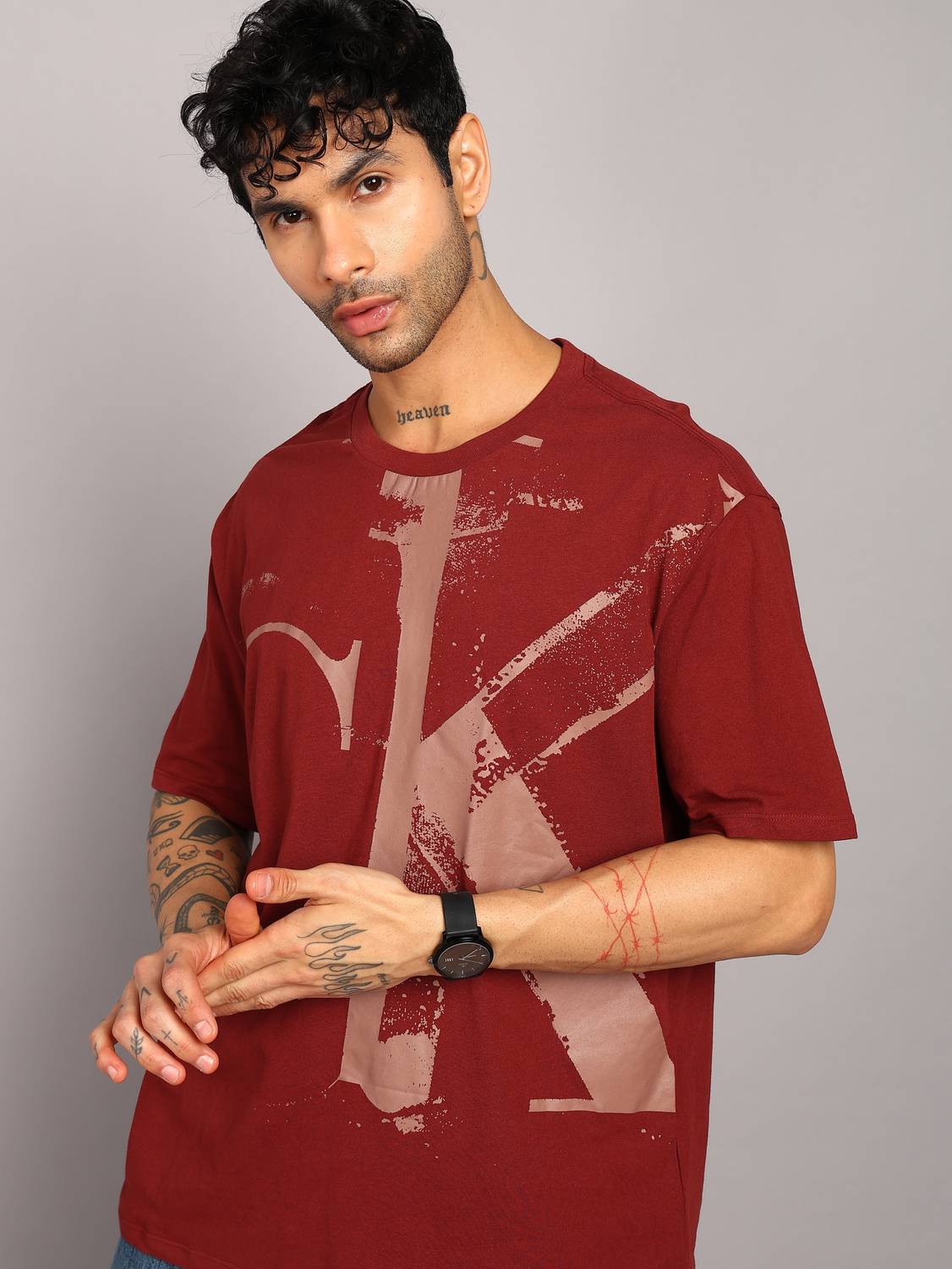 Calvin Klein Jeans Printed Men Round Neck Maroon T-Shirt
