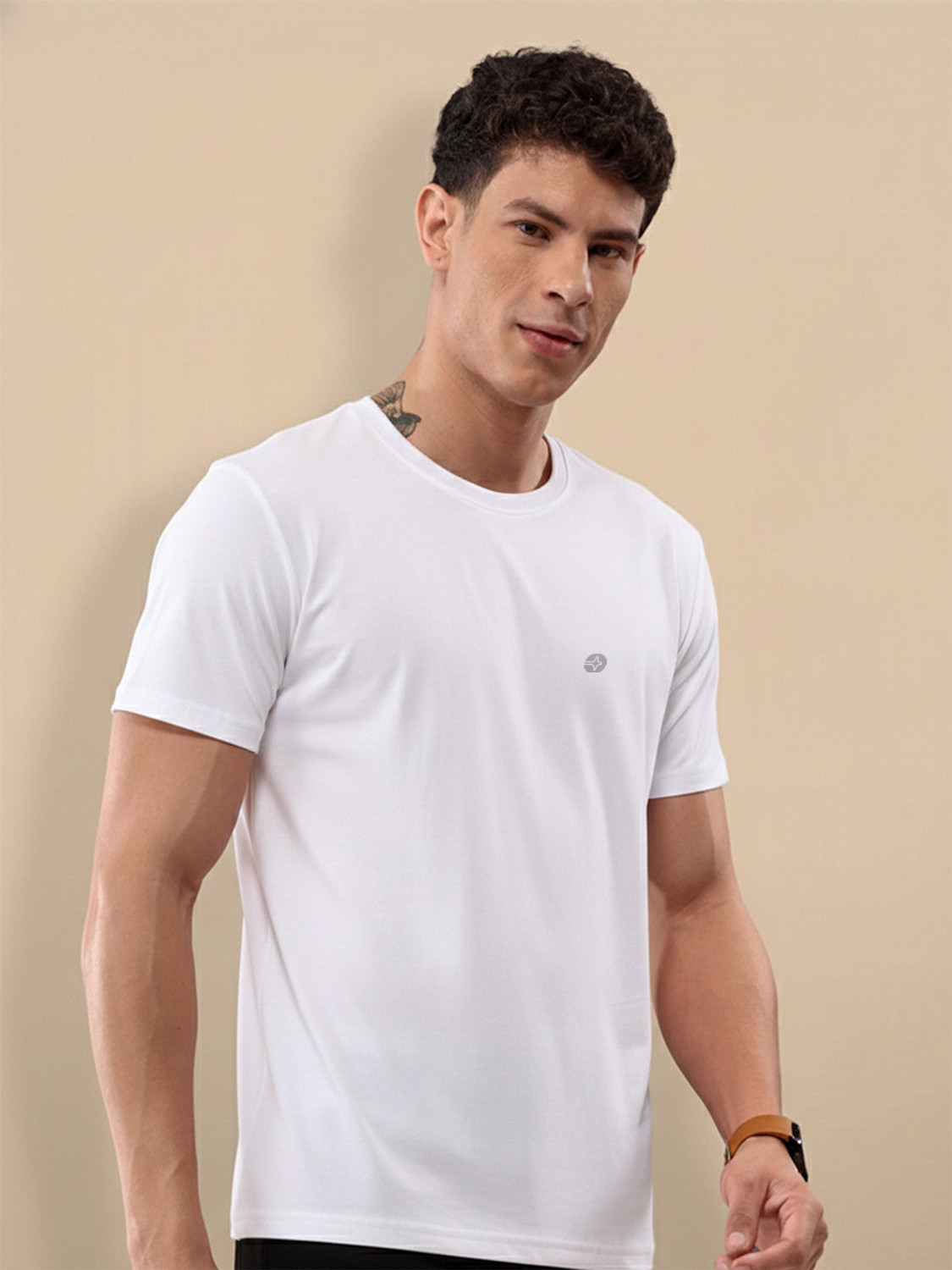 Image of Lux Nitro Men Solid Round Neck Pure Cotton White T-Shirt