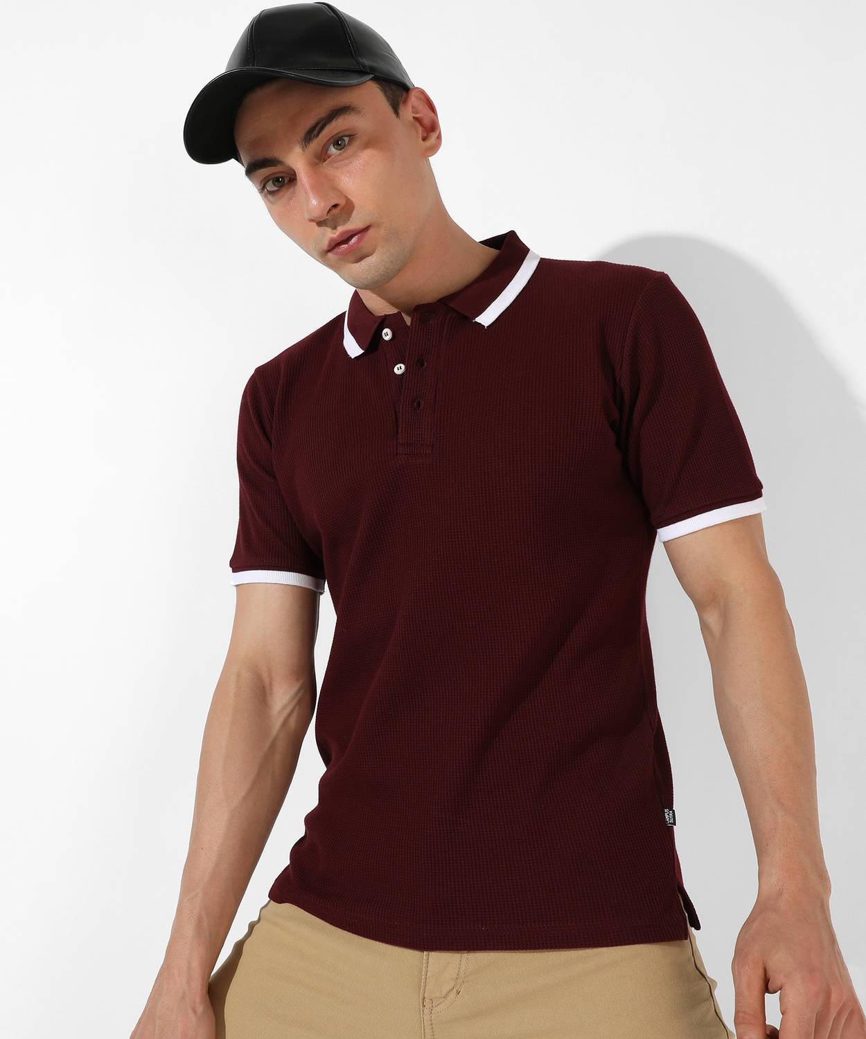 CAHOOT Solid Men Polo Neck Maroon T-Shirt