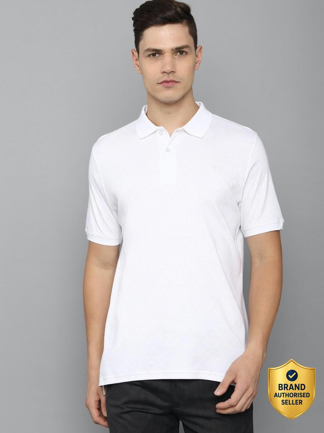Image of LOUIS PHILIPPE Solid Men Polo Neck White T-Shirt