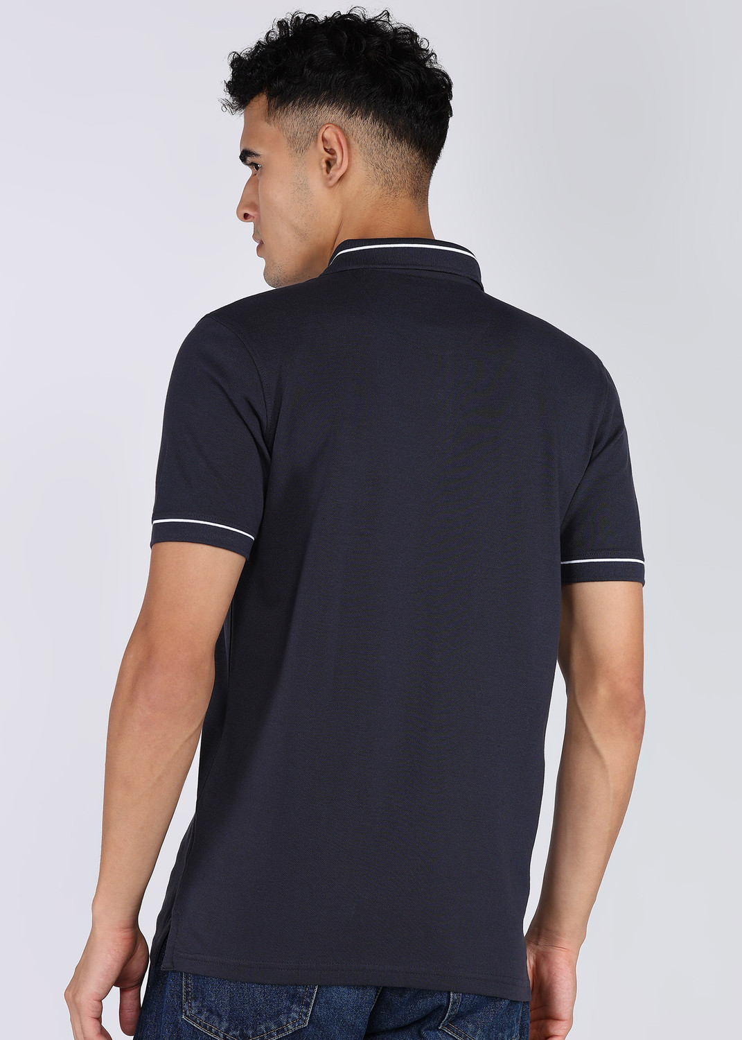Image of PETER ENGLAND Solid Men Polo Neck Black T-Shirt