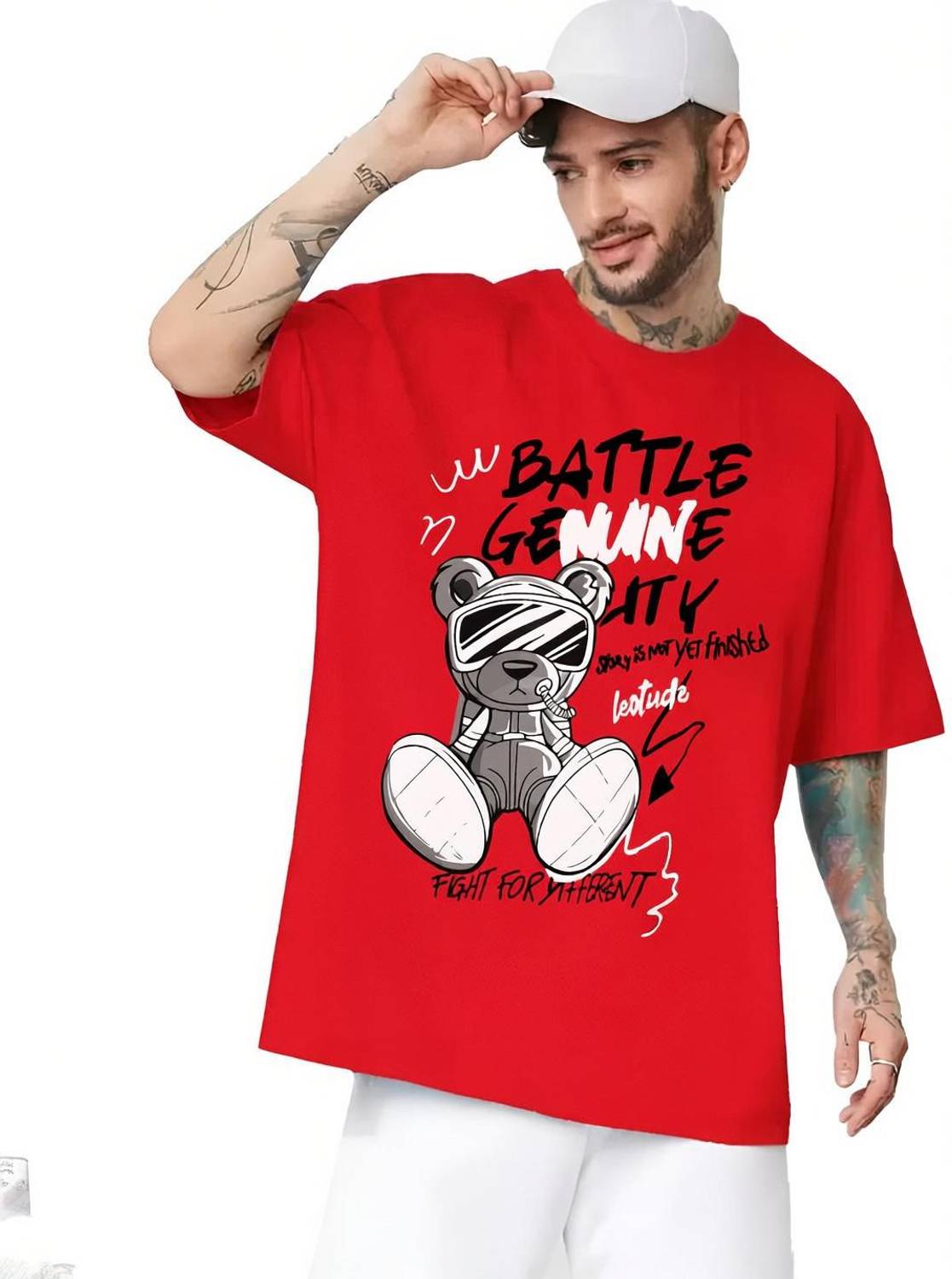 Leotude Printed Men Round Neck Red T-Shirt - Image 1
