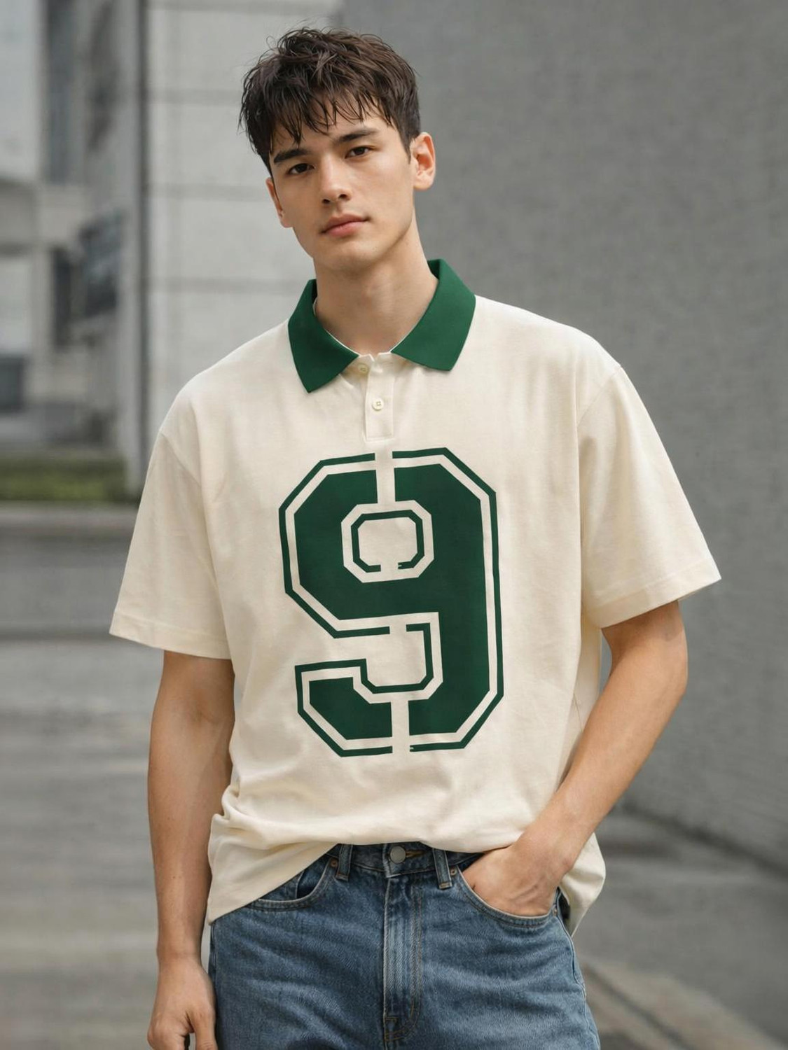 Image of Rizqwear Printed Men Polo Neck Beige T-Shirt