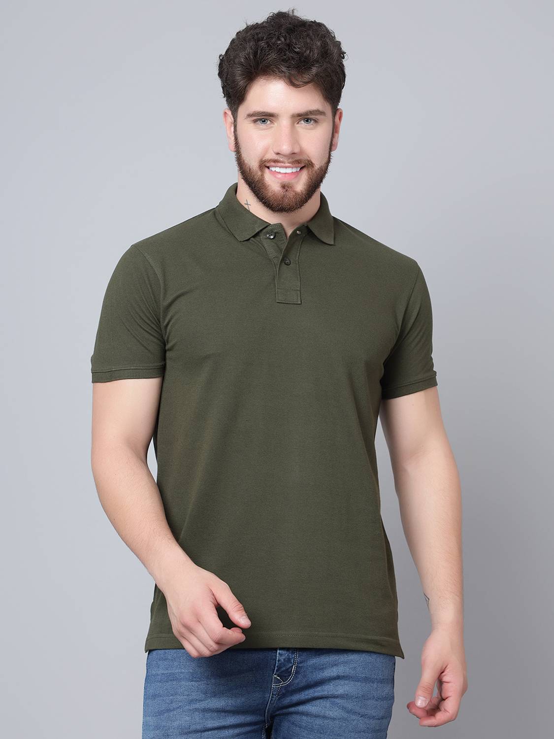 Arbour Solid Men Polo Neck Green T-Shirt