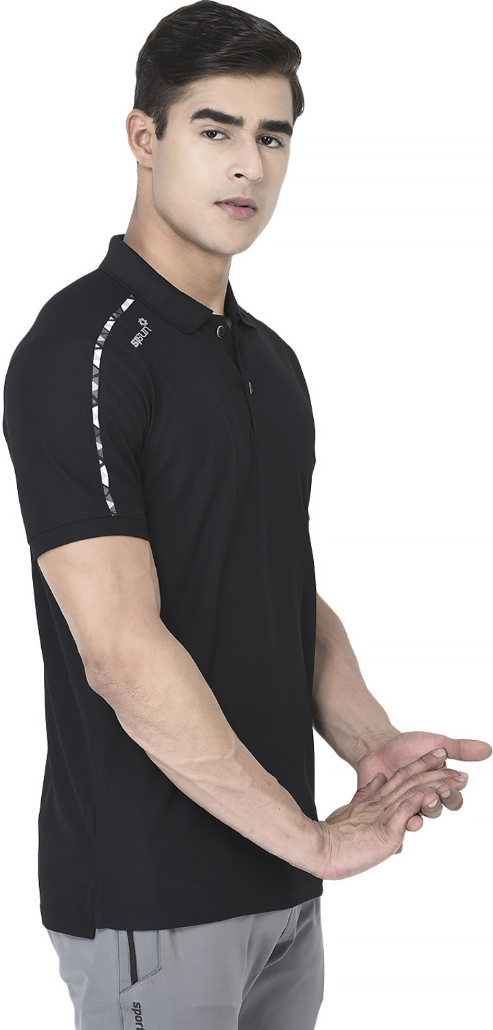 Image of Sport Sun Solid Men Polo Neck Black T-Shirt