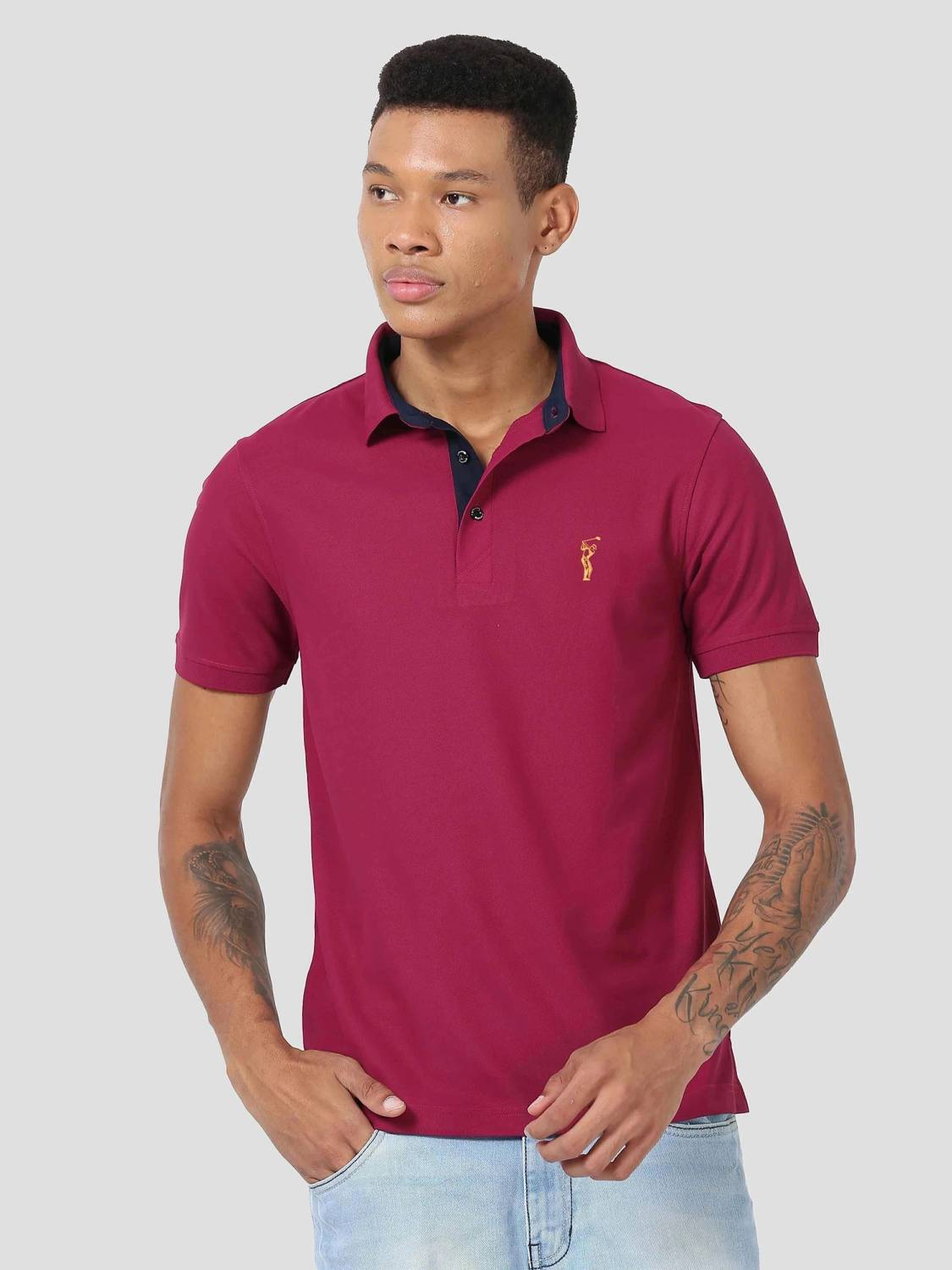 Stellers Men Solid Polo Neck Polyester Pink T-Shirt