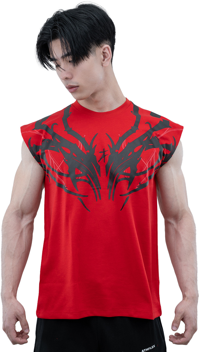Image of Athflex Printed Men Round Neck Red T-Shirt