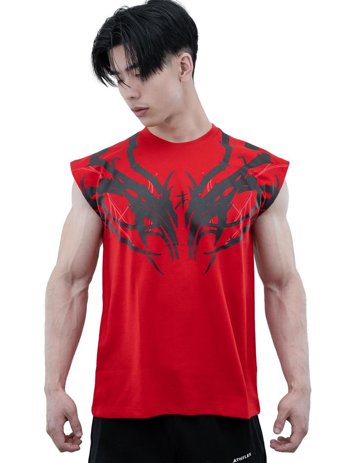 Image of Athflex Printed Men Round Neck Red T-Shirt