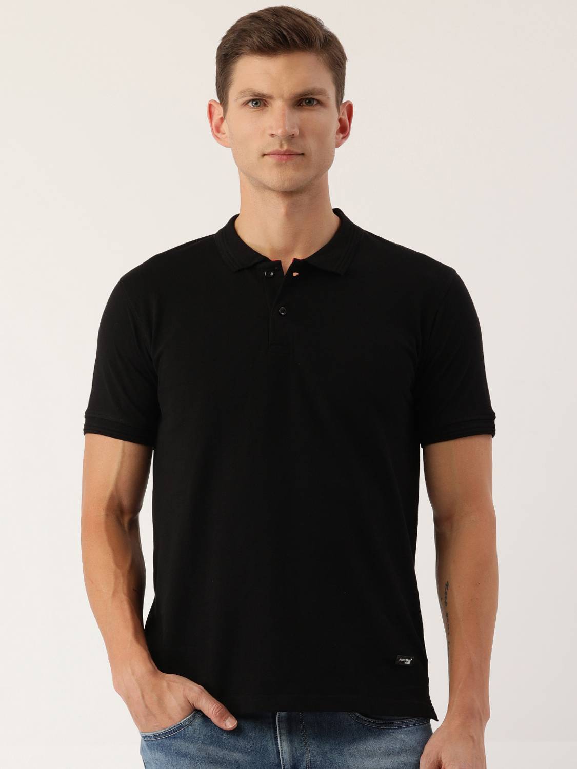 ARISE Solid Men Polo Neck Black T-Shirt