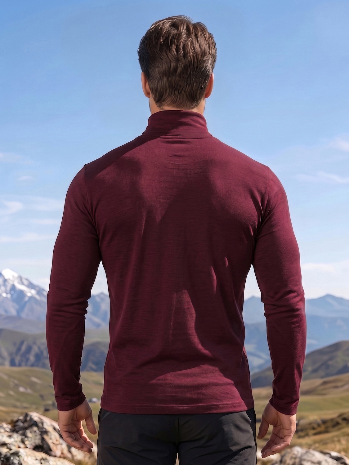 Image of CHKOKKO Solid Men High Neck Purple T-Shirt