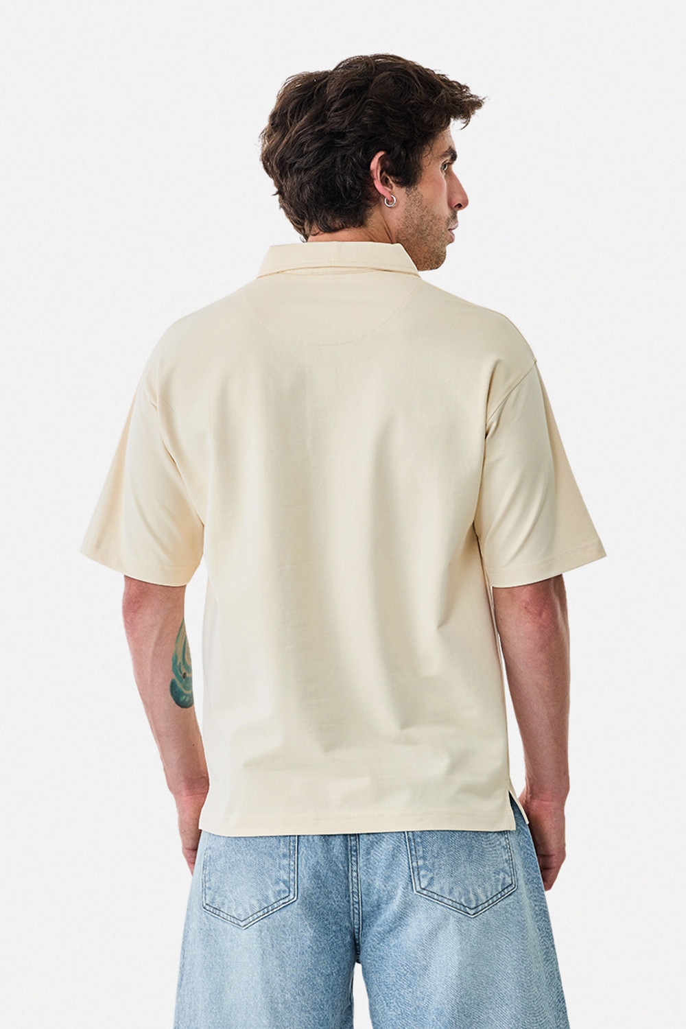 Image of Snitch Printed Men Zip Neck Beige T-Shirt