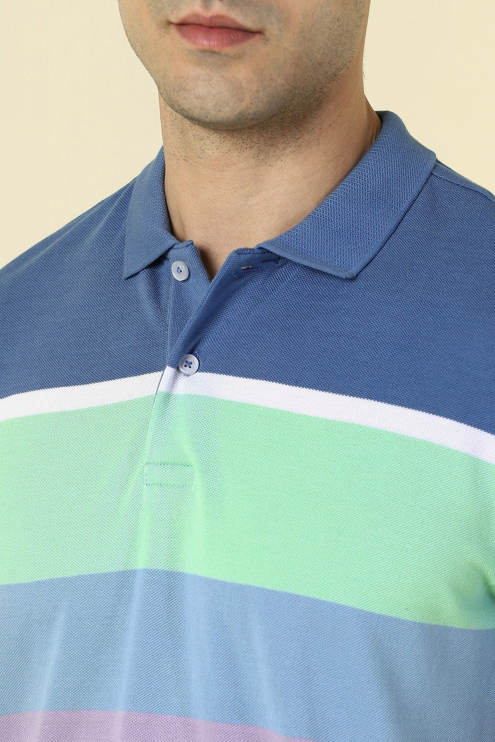 Image of Allen Solly Striped Men Polo Neck Multicolor T-Shirt